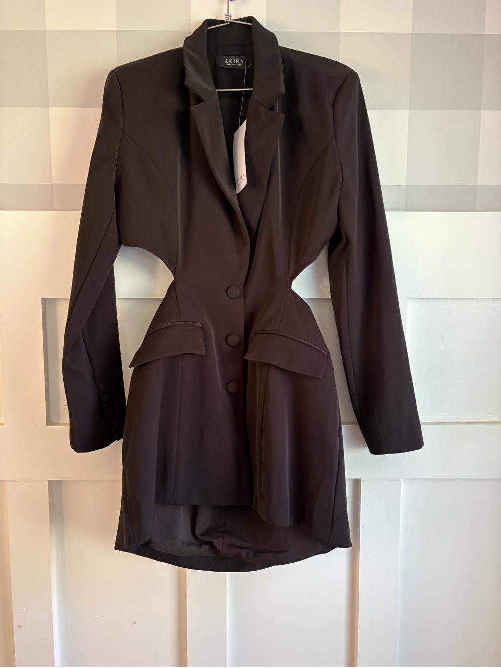 AKIRA Black Tailored Mini Blazer Dress with Covered Buttons Large - Picture 6 of 9